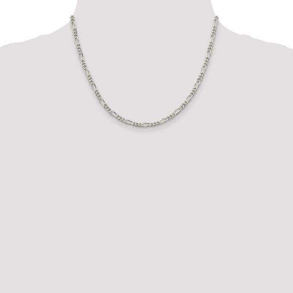 4mm Rhodium Plated Sterling Silver Solid Figaro Chain Necklace, 20 In - Picture 2 of 7